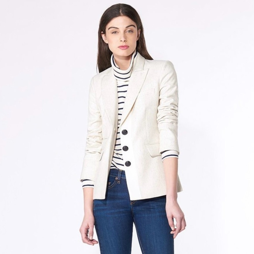 Veronica Beard Sterling Placket Herringbone Cream Wool Dickey Jacket Blazer sz 2